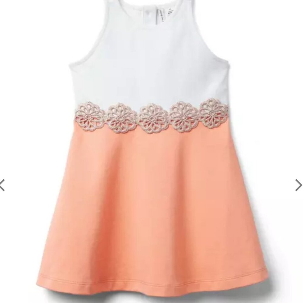 Janie & Jack Georgeous Peach Colorblocked Floral Embroidery Sundress